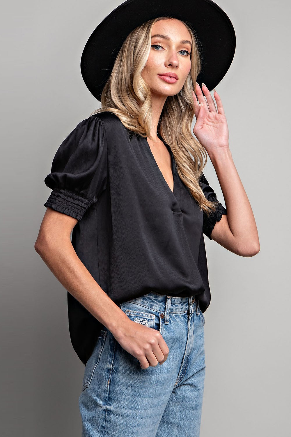 Black Puff Sleeve Top