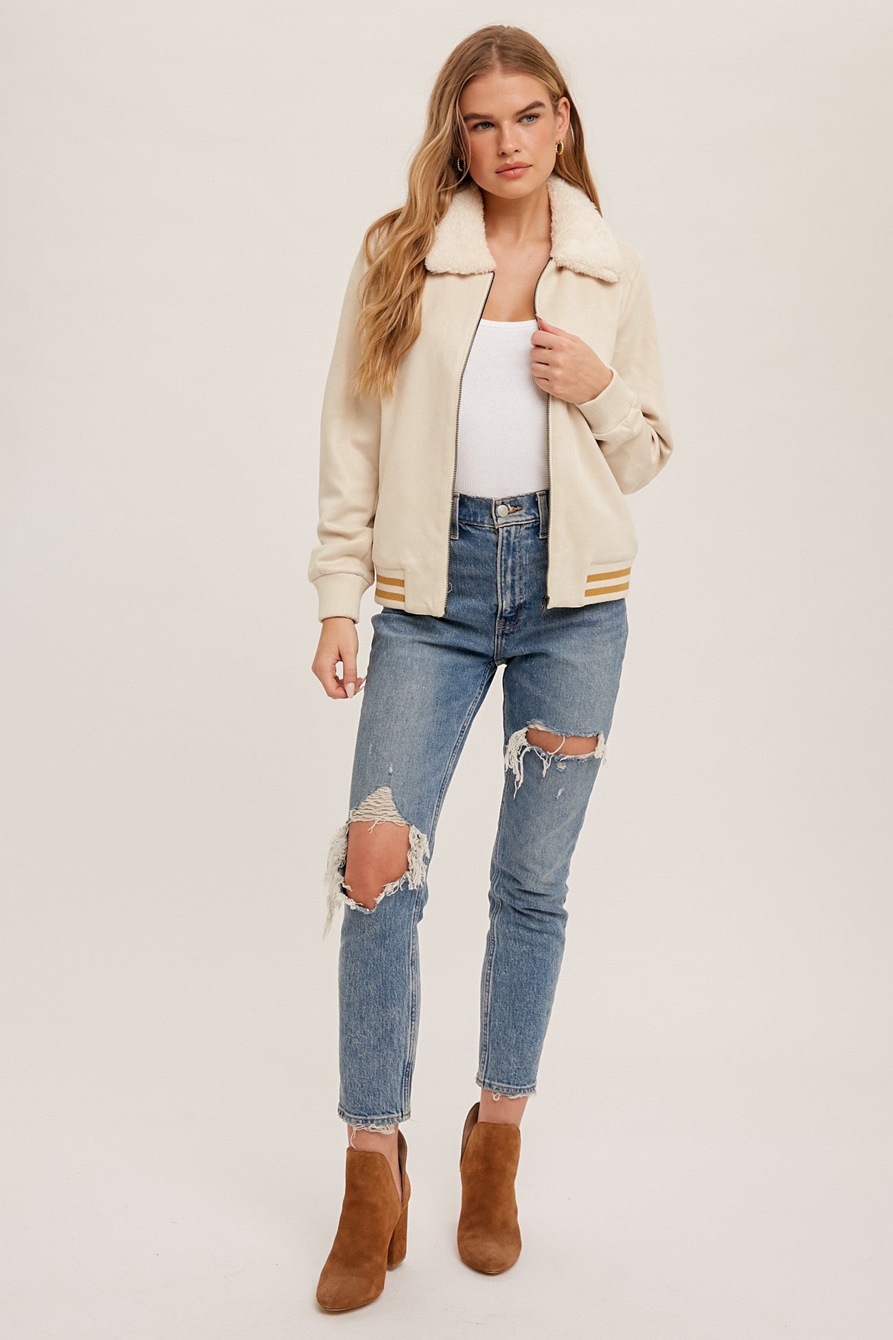 Faux Suede Bomber Jacket