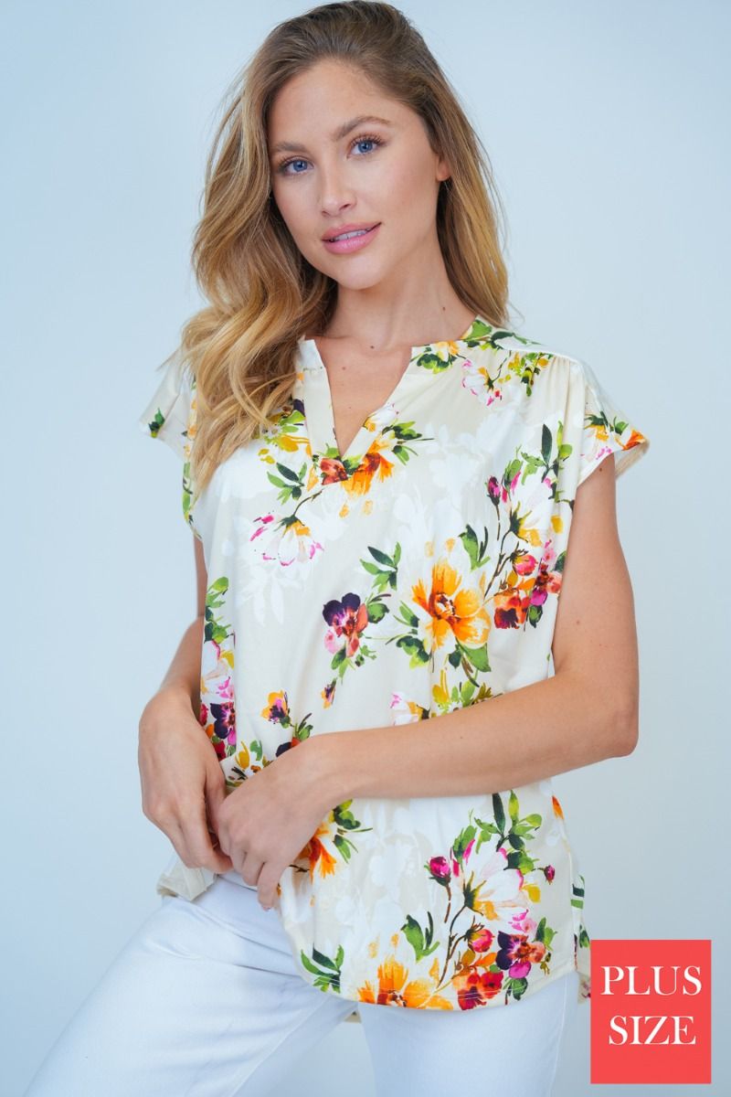 Floral Notched Neckline Shirt