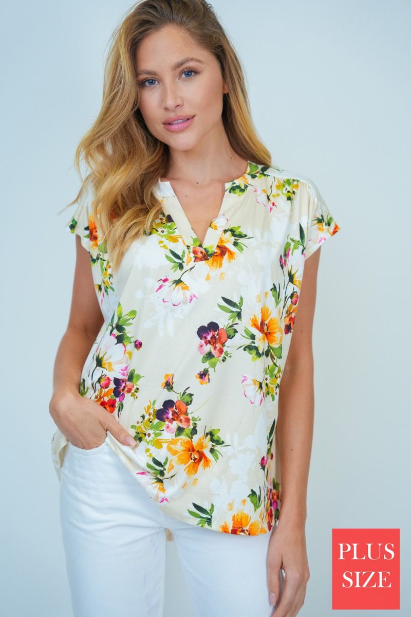 Floral Notched Neckline Shirt