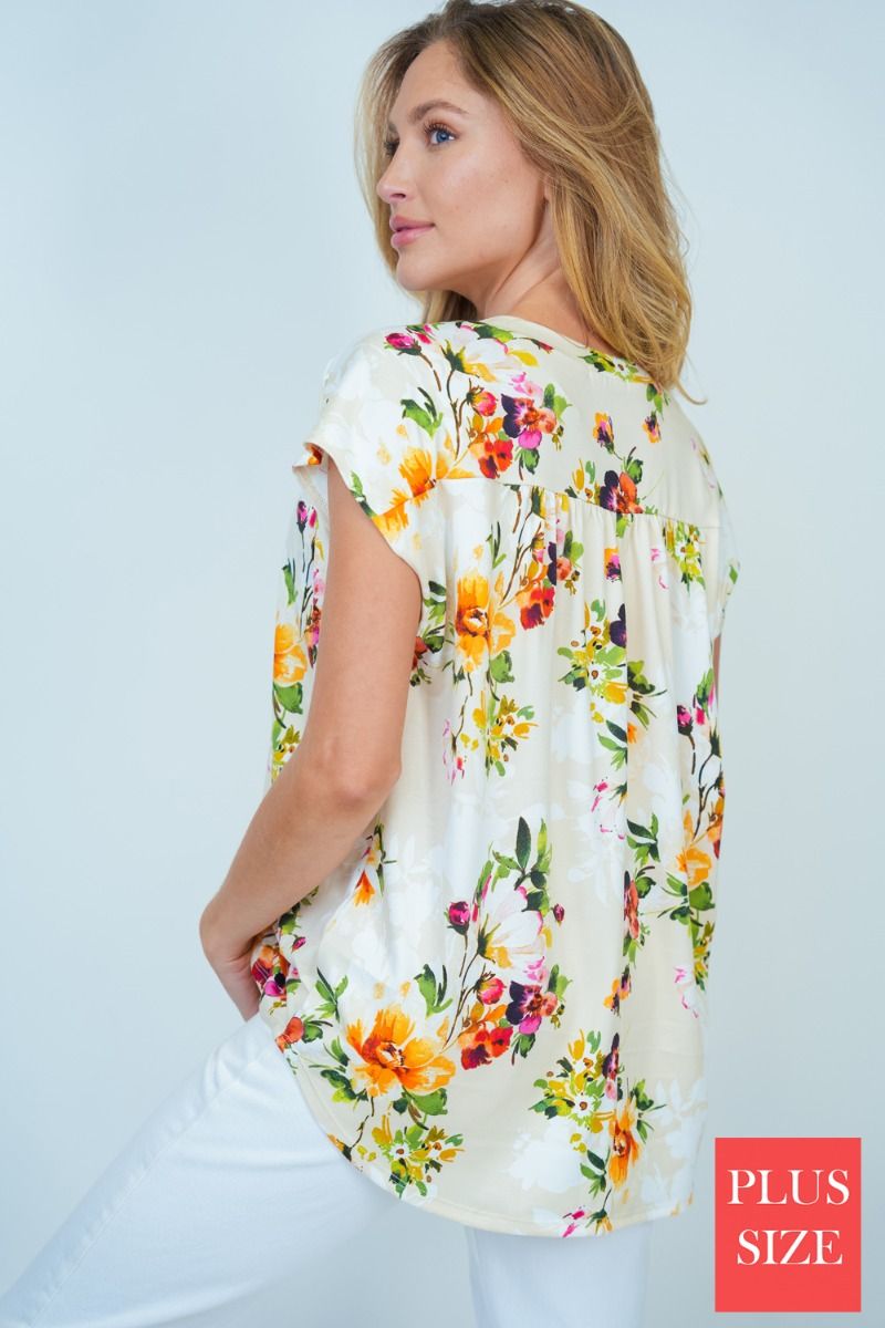 Floral Notched Neckline Shirt