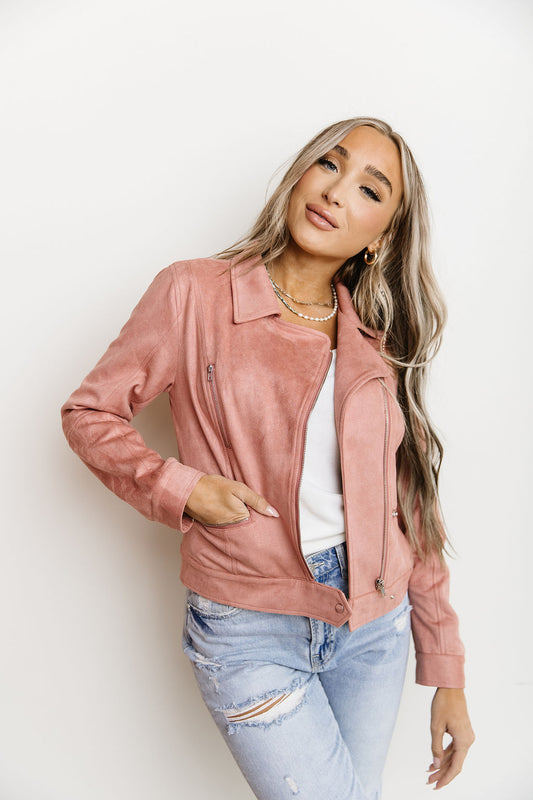 Vegan Suede Moto Jacket-PINK