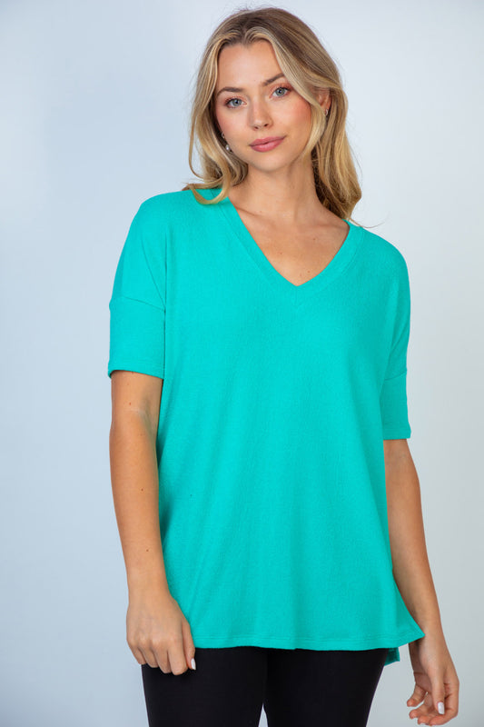 Seafoam Flowy V-neck Top